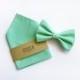 Bow Tie and Pocket square Men groom groomsmen,green mint,spring summer,Tie Papillon Handkerchief gift for witnesses,accessories personalized
