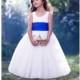 A-Line/Princess Scoop Neck Tea-Length Tulle Flower Girl Dress With Ruffle Sash Bow - Beautiful Special Occasion Dress Store