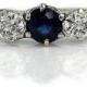Vintage Engagement Ring Blue Sapphire 2.80ctw European Cut Engagement Ring Platinum Filigree Ring Three Stone September Birthstone Ring!