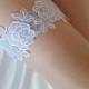 Blue garter, bridal garter, Floral White garter, Lace Bridal Garter - Applique Wedding garter