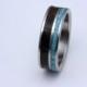Titanium and wood ring Ziricote waterproof wood with Turquoise inlay  Handmade, wedding band, special gift