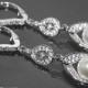 Bridal Pearl CZ Chandelier Earrings Swarovski White Pearl Wedding Earrings Bridal Pearl Leverback Wedding Earrings Dangle Earrings - $35.00 USD