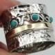 925 Silver 9K Yellow Gold Ring, Turquoise band, Green Stone Ring, Israel Jewelry, Ring Size 7.5, December birthstone (s r1152