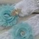 SOMETHING BLUE lace garter, Bridal accessory, Wedding garter,Turquoise garter set,Your Choice Color,Wedding Accessory, Measure 2" above knee