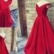 A-line prom dress,long prom dresses,off shoulder prom dress,red prom dress,cheap evening gown,BD3903