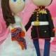 US Marine wedding cake topper with Marine Corps logo clay doll, lace wedding dress clay couple, clay ring holder, engagement clay miniature