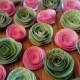 Set of 25 Pink and Sage Green Roses Paper Flowers