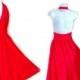 Red Dress - Sexy - Halter - Cotton - Circle Skirt - Resort - La La Land - Tea Length - Wedding - Retro - Designer - Swing - Size Small