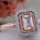 Pink Morganite Engagement Ring in 10k Rose Gold Milgrain Wedding Band Halo Diamond Ring, Radiant Cut Ring, Ready to Ship, Size 7 (Resizable)