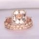 3pcs Wedding Ring Set,Morganite Engagement ring,9mm Big Cushion,14k Rose gold,Art deco diamond Matching Band,8-PRONGS,Personalized for her