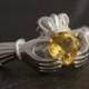 Yellow Citrine Claddagh ring in sterling silver