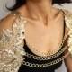 Bridal Harness Shrug, Gold Sequin Shoulder Cover Wing Sleeves Bolero Wedding Cape Festive Fashion Evening Wear Chain Necklace Modern Jewelry