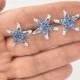 Blue Crystal Silver Starfish Hair Pins Set of 3 Beach Wedding Hair Accessories