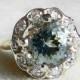 Aquamarine Ring Antique 1920's Engagement Ring 2.7ct natural Aquamarine 0.33cttw Diamond Halo Ring yellow gold platinum March Birthstone