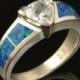 Lab Created Opal Engagement Ring with Trillion White Sapphire