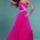 Elegant Chiffon One-Shoulder Neckline A-line Prom Dress with Beadings & Rhinestones - overpinks.com