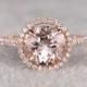 8mm Morganite Engagement ring Rose gold,Diamond wedding band,14k,Round Cut,Gemstone Promise Bridal Ring,Claw Prongs,Pave Set,Handmade