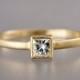 Princess Cut Moissanite Engagement Ring in solid 14k Yellow or White Gold - Square Diamond alternative