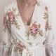 Rose Bouquet Floral Bridesmaid Robe with Lace Trim Sleeves