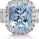 Aquamarine Engagement Ring 14kt White Gold 10x8 Center .56ct Diamonds Halo Engagement 3 Stone Anniversary Ring pristine Custom Rings