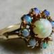 Opal Ring Australian Opal Halo Engagement Ring October Birthday Gift for Women Libra Blue Opal Ring Gold