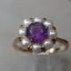 Natural Amethyst Pearl Ring Ladies Engagement 14k gold 1960s cocktail February birthstone cluster purple