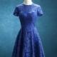 Blue Bridesmaid dress, Lace Short Wedding dress, Lace Formal dress, Sleeves Party dress, Prom dress knee length