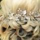 Hair vine, Bridal antique gold leaf hair vine, wedding hair accessory, bridal wreath with clear crystal rhinestones, hair crown