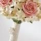 Elegant Romantic Alternative bridal bouquet Keepsake Wedding bouquet Peach roses bouquet with Hydrangea Clay flowers Toss bouquet Handmade