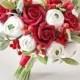 Red and White Alternative wedding bouquet Keepsake Red roses Bridal bouquet berries bouquet Toss bouquet Clay wedding bouquet