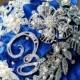 Vintage Bridal Brooch Bouquet Pearl Rhinestone with Swarovski Crystal Initial Letter Silver Royal Blue One Day RUSH ORDER Available BB021LX