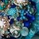 SALE Vintage Bridal Brooch Bouquet Pearl Rhinestone Crystal - Peacock Green Teal Blue Turquoise Blue Gold - BB022LX