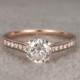 1ct brilliant Moissanite Engagement ring Rose gold,Moissanite wedding band,14k,6.5mm Round,Gemstone Promise Bridal Ring,4-prong,Anniversary