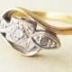 Art Deco Geometric Diamond Trilogy Ring, 18k Gold Diamond Engagement Ring Approx. Size US 6.5