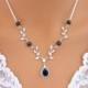 Navy BLUE Wedding Necklace VINE Necklace Sapphire Blue Y Bridal Jewelry White or Ivory PEARLS Sterling Silver