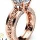 Unique Princess Moissanite Ring 14K Rose Gold Engagement Ring 7mm Moissanite Engagement Ring