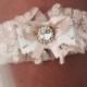 Sweet and Sexy Lace Wedding Garter Belt. Crotchet and Lace Applique Prom Garter with Satin Bow and Rhinestone