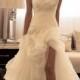 Organza Long Wedding Gowns,Side Split A Line Strapless Wedding Dresses,Cheap Bridal Dresses,SVD544