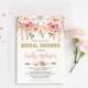 Pink and Gold Floral Bridal Shower Invitation. Bohemian Pink Watercolor Flowers. Boho Engagement Invite. Feathers. Dream Catcher. FLO12A