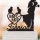 Personalized Wedding Cake topper with cat,  groom lifting bride with mr and mrs cake topper. custom wedding cake topper with heart decor