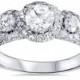 1.25 cttw 3 Stone Diamond Halo Vintage Antique Style Engagement Ring Anniversary 14K White Gold Size 4-9