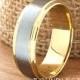 Gold Tungsten Wedding Band Ring Stepped Two Tone Customized Laser Engraved Ring Mens Womens His Hers Unisex Ring 6mm Design Classic Modern