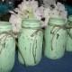 Mason Jar Vases Painted mint green weddings decorations centerpieces flower vases rustic wedding cottage chic barn wedding photo props