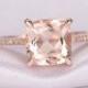 Morganite Engagement ring,14k Rose gold,8mm Cushion cut Pink Morganite,Promise,Bridal Ring,Diamond Wedding Band,Diamond Accent,Claw Prongs