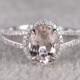 7x9mm Morganite Engagement ring White gold,Diamond wedding band,14k,Oval Cut,Gemstone Promise Bridal Ring,Claw Prongs,Pave Set,Handmade