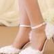 2017 Summer Shoes Woman Pointed Toe Ankle Strap White Chiffon Flower Pearls Beaded Sandals Bridal Wedding Shoes
