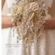 Cascading Brooch bouquet. Gold vintage wedding broach bouquet, Jeweled tear drop Bouquet Quinceanera keepsake bouquet
