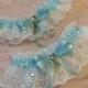 Cinderella Slipper Light Baby Blue & White Princess Lace Wedding Garter Belt Set