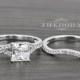 2.0 Carat Princess Cut Engagement Bridal Ring Band Set Real 14K / 18k White Gold, Bridal Set,