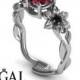 White Gold Engagement Ring Red Ruby Ring Nature Inspired Engagement Ring Flower Ring Art Deco Ring White Gold Engagement Ring - Julia
